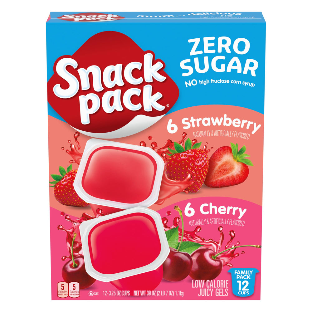 Snack Pack Zero Sugar Strawberry Juicy Gels cups shown as a bright, on-the-go treat