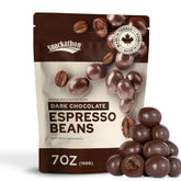 Snackathon dark chocolate espresso beans in a bag, rich aroma for a coffee break.