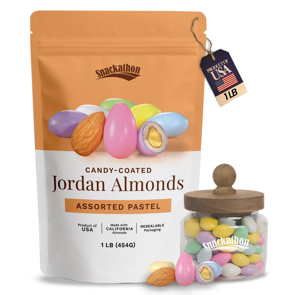 Snackathon Jordan Almonds in pastel shells for elegant display.