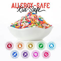 Snackathon rainbow sprinkles on cakes for festive decoration