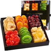 Snackberry dried fruit gift basket with a drawer view, perfect for celebrations