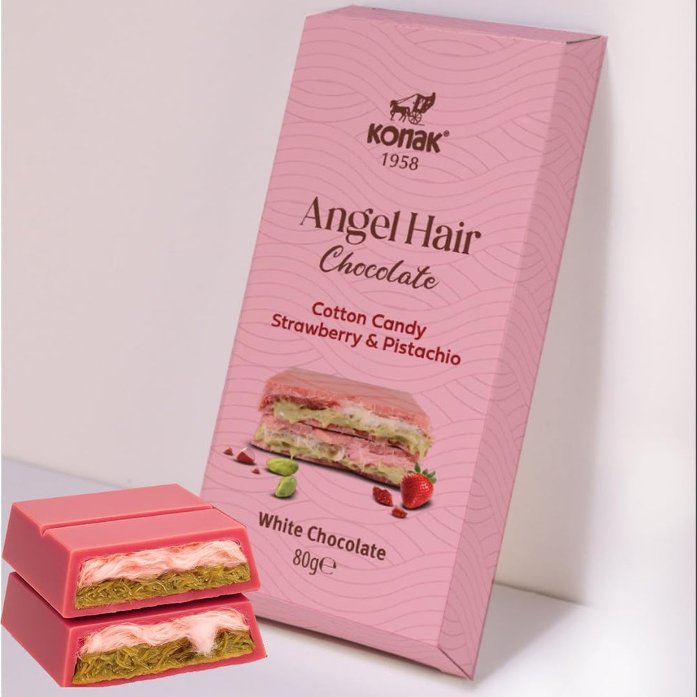 SNACKSIFY TREATS Angel Hair Dubai Bar with pink cotton candy chocolate, ideal gift for chocolate lovers