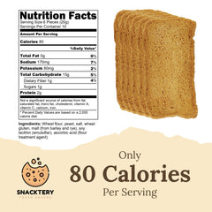 Snacktery Melba Toast Crisp Closeup highlights delicate crunch ideal for dips and soups.