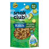 Snak Club Hidden Valley Ranch and Dill Pickle snack mix bag with tangy flavors for on-the-go snacking.