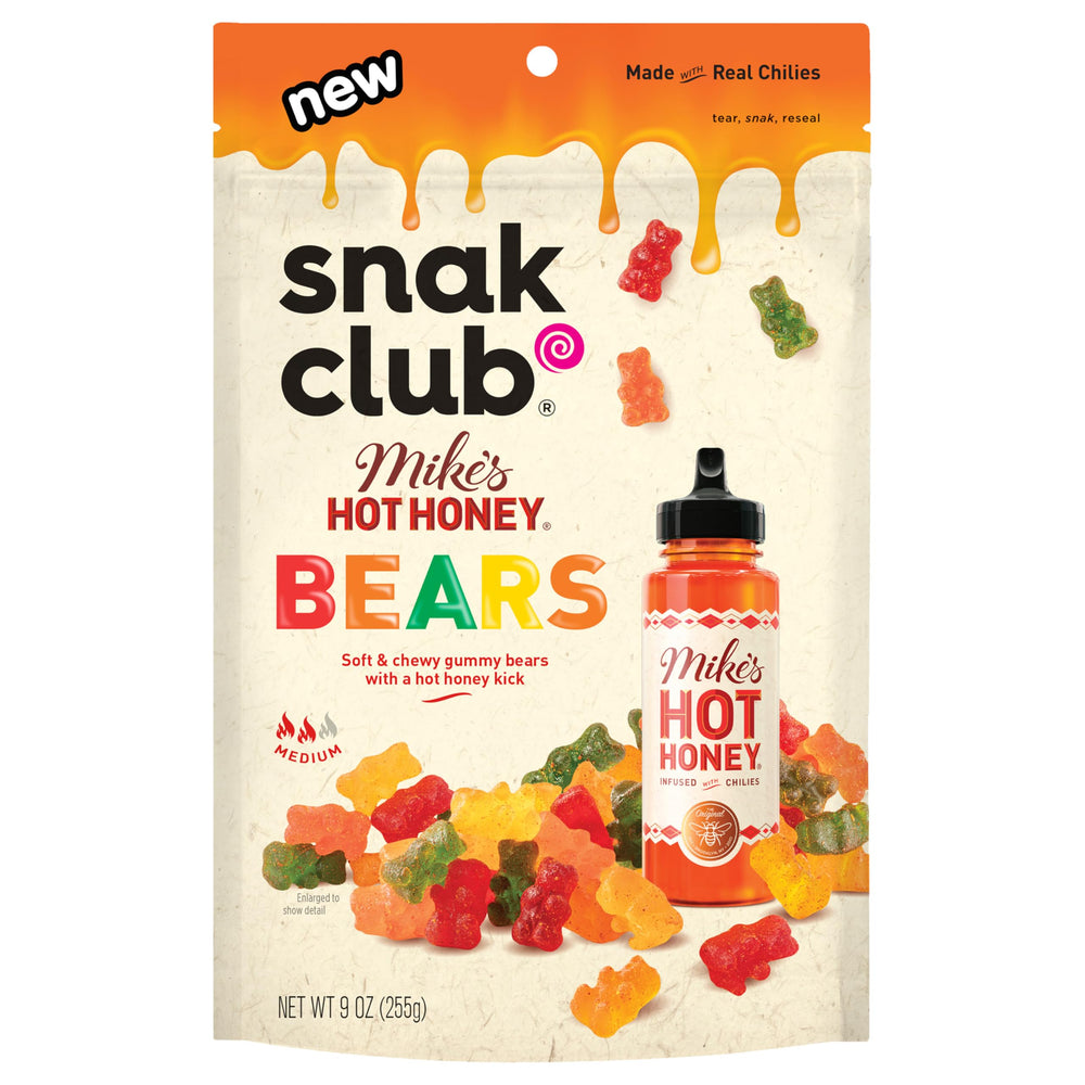 Snak Club Mike’s Hot Honey Bears in a 9 oz bag for sharing.