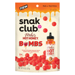 Snak Club Mike's Hot Honey Bombs bag front, ready for party snacking