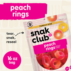 Snak Club Peach Rings ingredients highlight gluten-free and vegan options.
