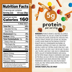 Close-up of peanuts and peanut butter M&M's in Snak Club mix for flavorful crunch