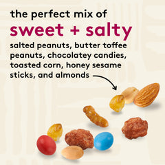 Snak Club trail mix with honey sesame sticks for a balanced sweet-salty bite