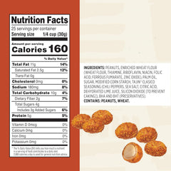 Cracker-shell coating on Tajin Crunchy Peanuts, close-up.