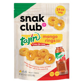 Snak Club Tajin Mango Rings in a resealable bag for on-the-go snacking.