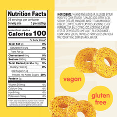 Close-up of Tajin Mango Rings showing mango candy and seasoning.