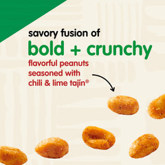 Detail of chili lime spice on Snak Club Tajin Peanuts.