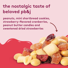 Snak Club PB&J Trail Mix Strawberry peanut butter candies offer creamy bite.