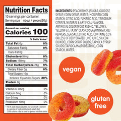 Snak Club Peach Rings Tajin close-up with chili-lime dust.