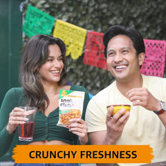 Snak Club Tajin Chili Lime crispy corn snacks closeup highlight crunchy texture and spice.