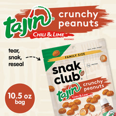 Tajin Crunchy Peanuts in a resealable bag for fresh snacking anywhere.
