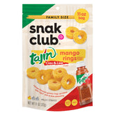 Snak Club Tajin Mango Rings in a resealable bag for on-the-go snacking.
