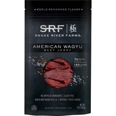 Snake River Farms American Wagyu Beef Jerky 10 oz pack, premium snack option.