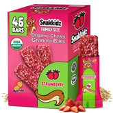 Snakkidz organic chewy granola bar strawberry, individually wrapped for easy school snacks.