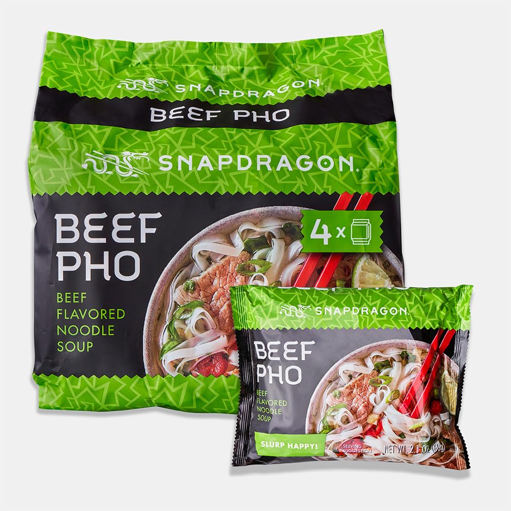 Snapdragon Beef Pho noodle pack ready for a quick microwave dinner.