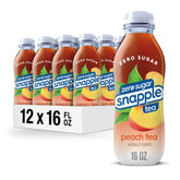 Snapple Zero Sugar Peach Tea bottle front view with peach imagery and clear label