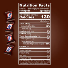 SNICKERS Minis show peanuts, nougat, caramel and milk chocolate for snack cravings.