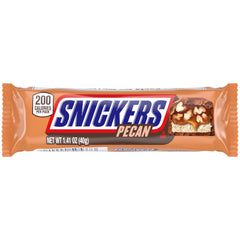 Snickers Pecan Milk Chocolate Bar melted texture shows gooey chocolate with nutty crunch.