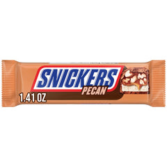Snickers Pecan Milk Chocolate Bar with pecans and caramel for a rich snack.