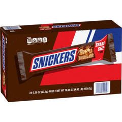 Snickers sharing-size box with 24 bars for gifting and sharing.