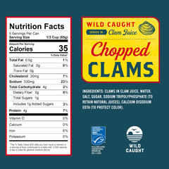 Snow's chopped clams in juice closeup showing tender meat perfect for sauces.