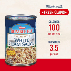 Snow's clam sauce in skillet with garlic and olive oil aroma.