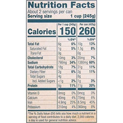 Snow's Manhattan Clam Chowder can back highlights nutrition facts and ingredient details.