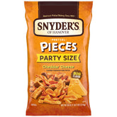Snyder's of Hanover Cheddar Pretzel Pieces bag highlighting bold cheddar flavor for snacking.