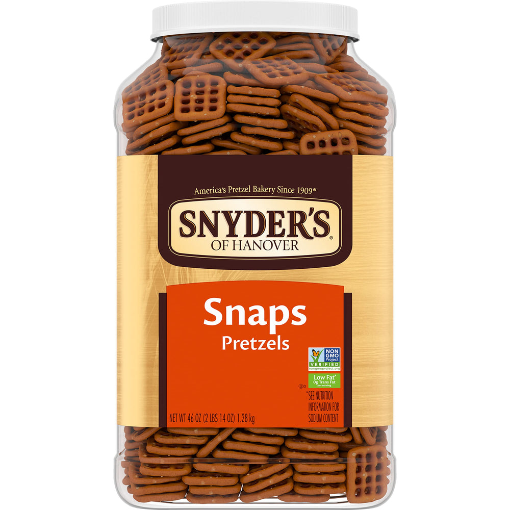 Snyder's of Hanover Pretzel Snaps large tub with resealable lid for pantry storage