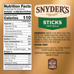 Snyder's of Hanover Sticks Pretzels close-up—classic flavor, kid-friendly snack.
