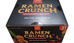 Soban Ramen Crunch Original Spicy pouch close-up, ready-to-eat snack for quick cravings on the go