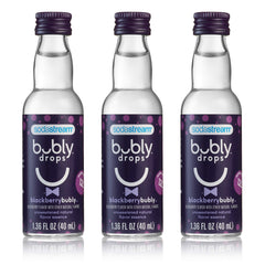 SodaStream Bubly Drops Blackberry bottle close-up highlighting unsweetened flavor for zero-calorie seltzer