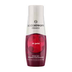 Sodastream Dr. Pete Syrup bottle for at-home sparkling drinks.