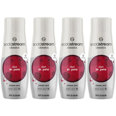 SodaStream Diet Dr Pete bottle on stand, zero-calorie flavor option.