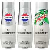 Sodastream Pepsi Diet variety pack hero on kitchen counter offering zero-calorie flavor options.