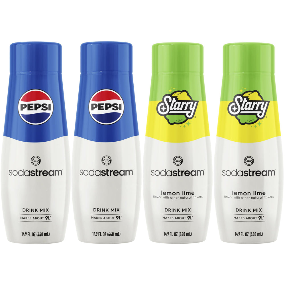 SodaStream Pepsi-Starry variety pack front view for customizable at-home beverages.