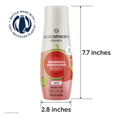 Pack of four SodaStream Zero Strawberry Watermelon drink mix bottles on display.