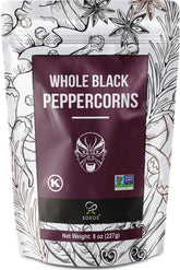 Soeos Black Peppercorns whole 8oz for fresh-grind flavor in dishes.