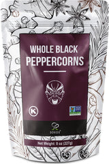 Soeos Black Peppercorns whole 8oz for fresh-grind flavor in dishes.