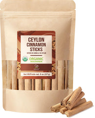 Soeos Ceylon cinnamon sticks closeup in 8 oz packaging, ideal for baking
