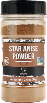 Soeos Chinese star anise powder bottle showing ready-to-use spice for baking and tea.
