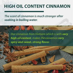 Soeos cinnamon sticks in tea mug showing aroma and infusion.
