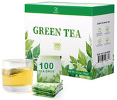 Soeos Green Tea packaging shows the 100 tea bags for convenient brewing.