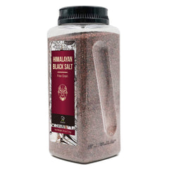 Soeos Himalayan Black Salt jar closeup showing texture and color for flavor hints.